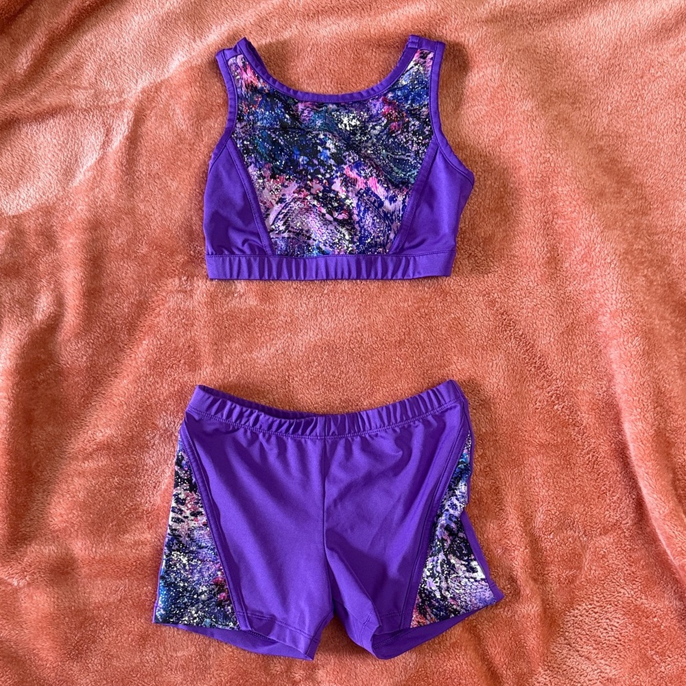 Danskin NowDurable Girls Dance & Gymnastics Bra Top and Bike Short size M 7-8👯